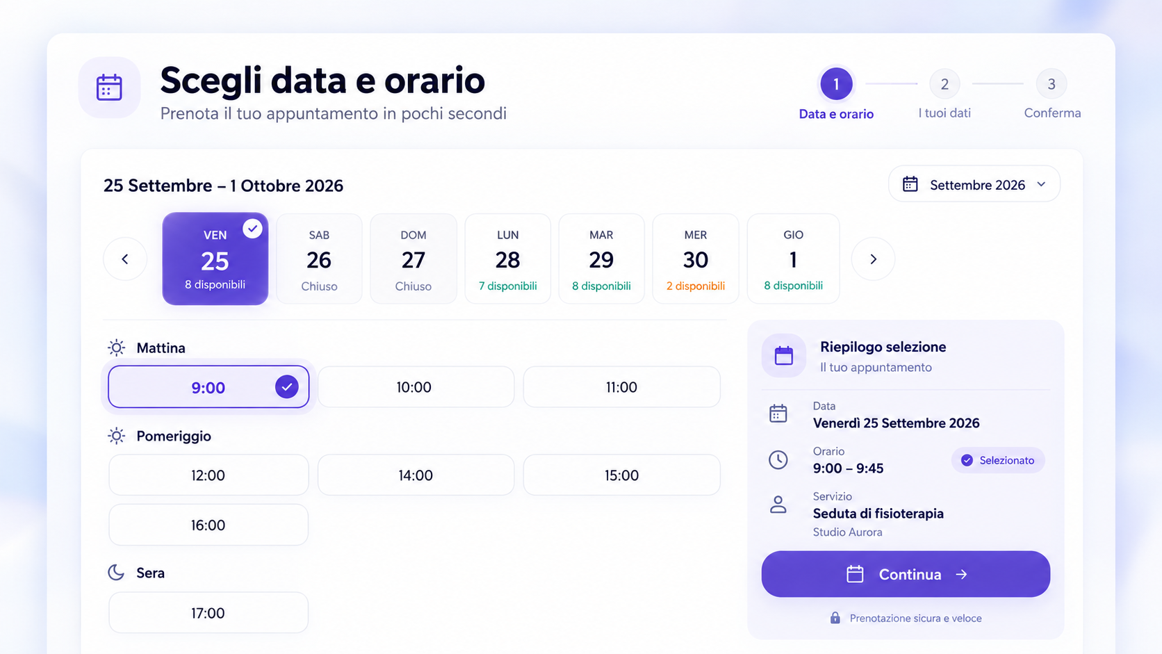 Calendario prenotazione